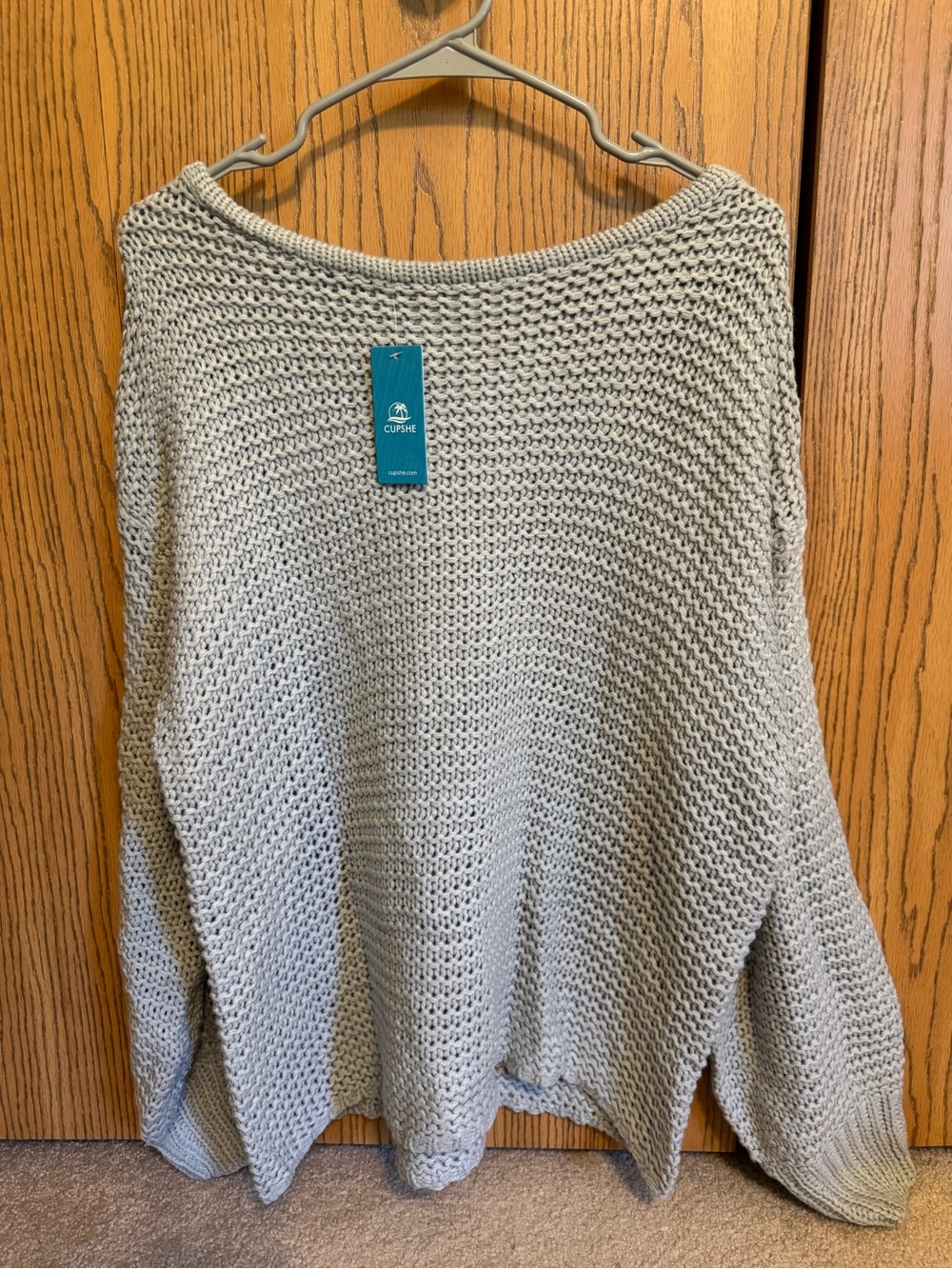 Cupshe Light Gray Off-the-Shoulder Open Knit Sweater